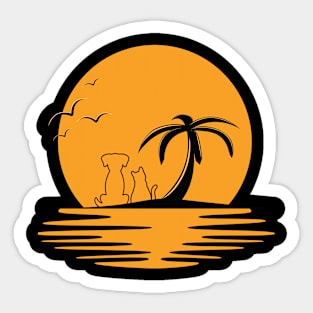 sunset with dog and cat T-Shirt Sticker